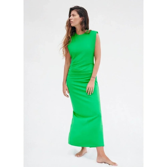 Zara Dresses & Skirts - Zara Green Side Ruched Structured Shoulder Sleeveless  Maxi Dress XL